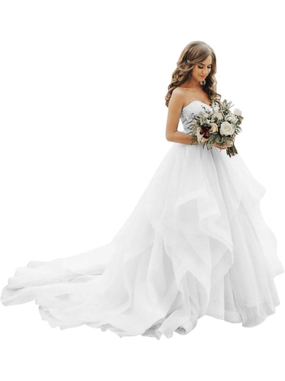 White Strapless Pleated Tulle A Line Wedding Dress Bridal Gown Sz 18